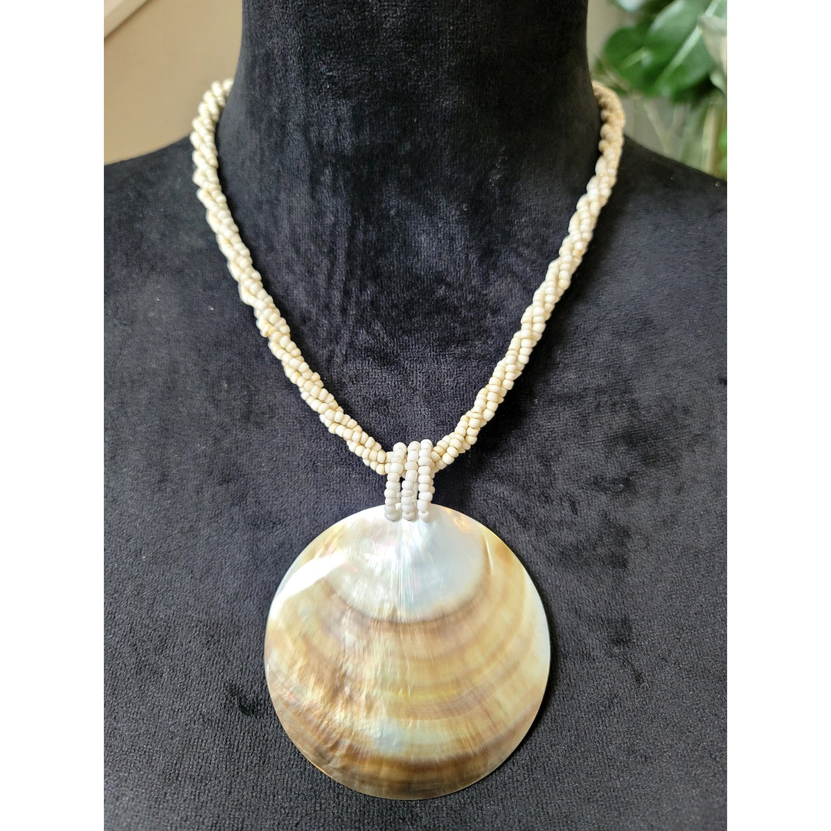 Natural Shell Pendant Beaded Statement Necklace Coastal Boho