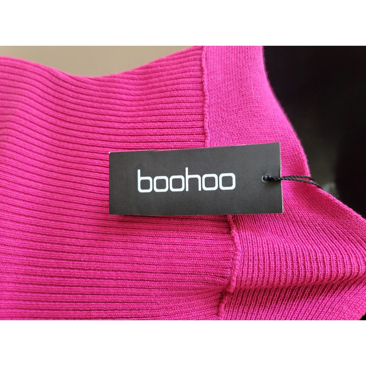 Boohoo Maxi Dress Women's Medium Hot Pink Ribbed Knit Two Tone Off The Shoulder