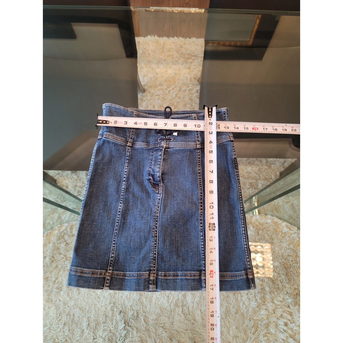 Free People Mini Skirt Women's SZ 4 Blue Denim Corset Waist Straight Fit Zip Fly