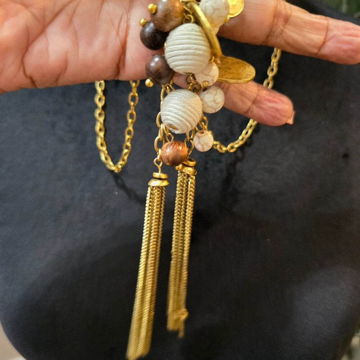 Womens Pearl Drop Chain Tassel Gold Tone Chain Necklace Jewelry w/ Lobster Clasp