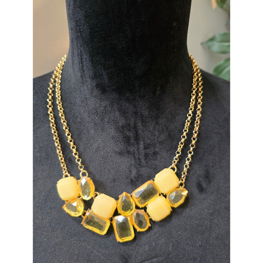 Women's Yellow Gem Statement Necklace with Gold Chain and Lobster Clasp Lock