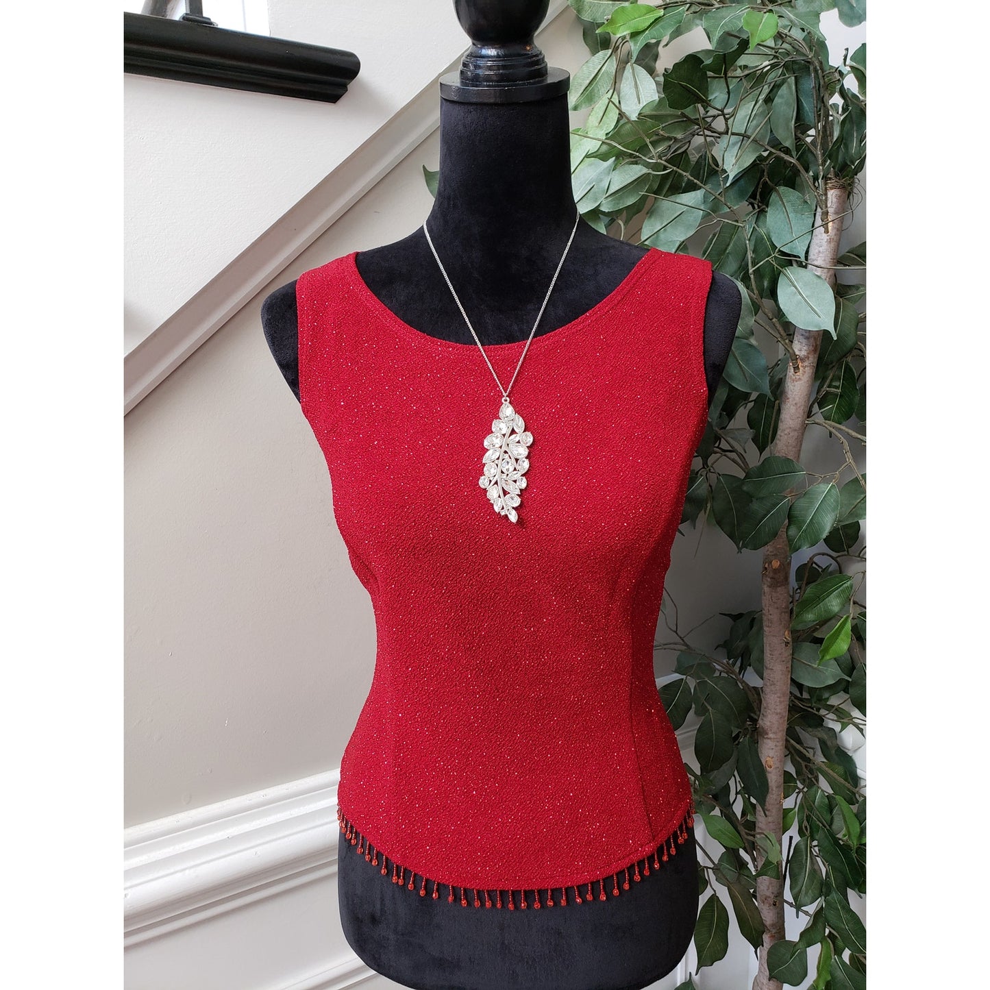 Dressbarn Cardigan Sweater Set Medium Red Sparkle Layer Shimmer Long Sleeve