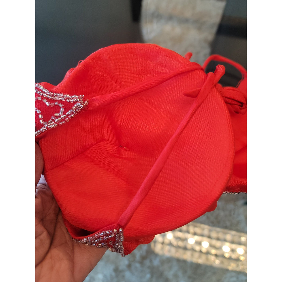 Custom Belly Dance Costume Large Red Halter Top Open Back Coin Skirt Padded Bra