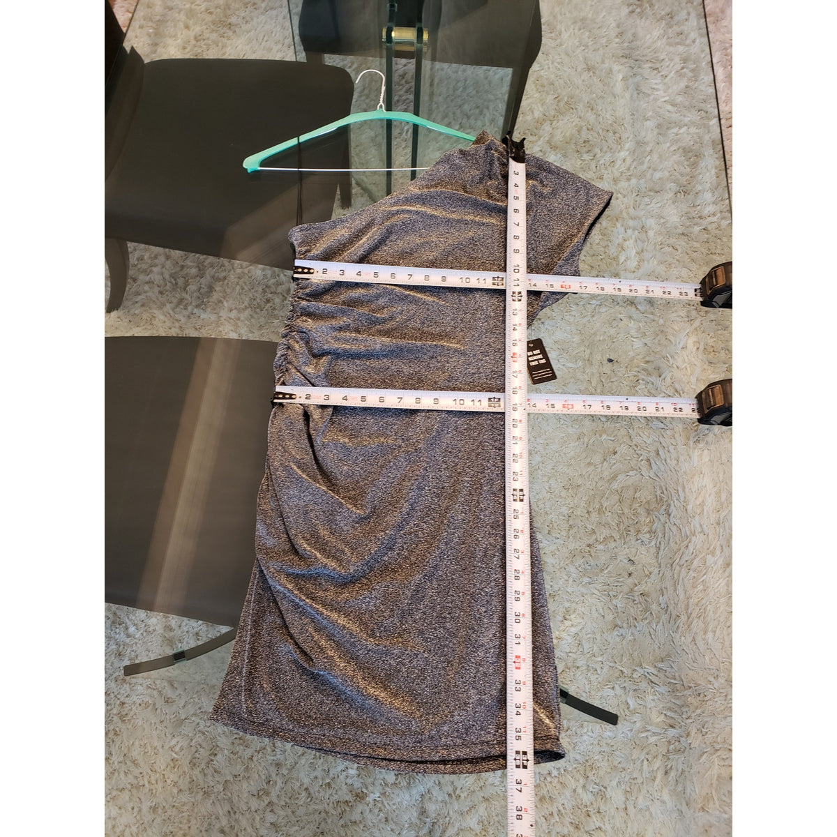 Express Dress Women M Silver Metallic One Shoulder Ruched Bodycon Party NWT