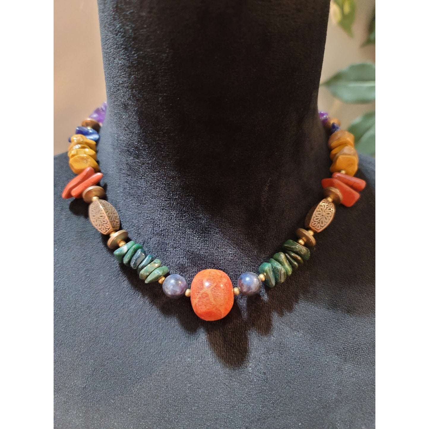 Women's Multicolor Gemstone Beaded Necklace With Barrel Clasp Handmade Jewelry