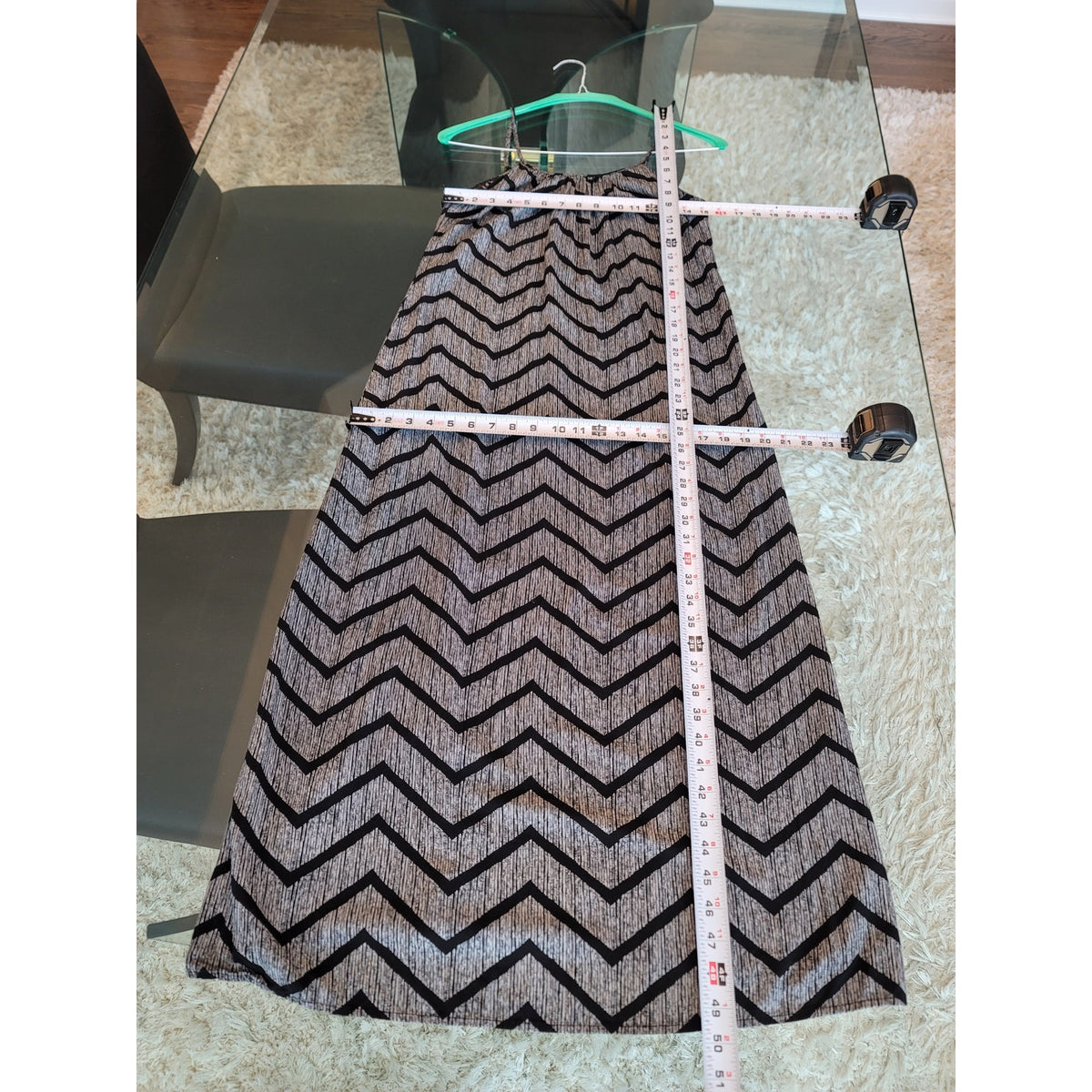 Merona Maxi Dress Women's XS Black White Chevron Striped Scoop Spaghetti Strap