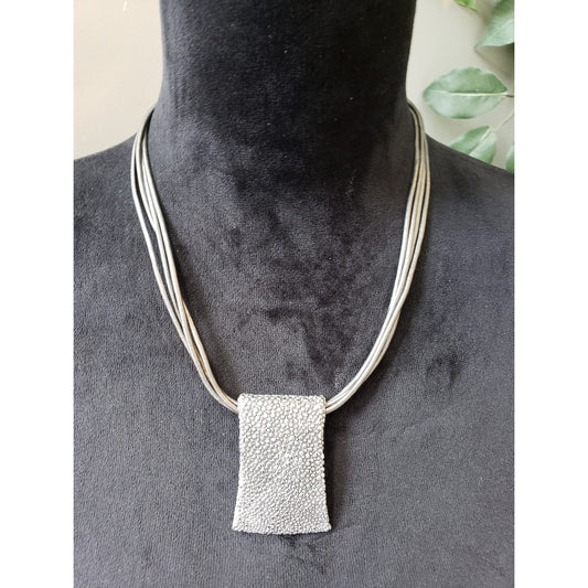 Women's Silver Multi-Strand Necklace with Textured Pendant and Lobster Clasp