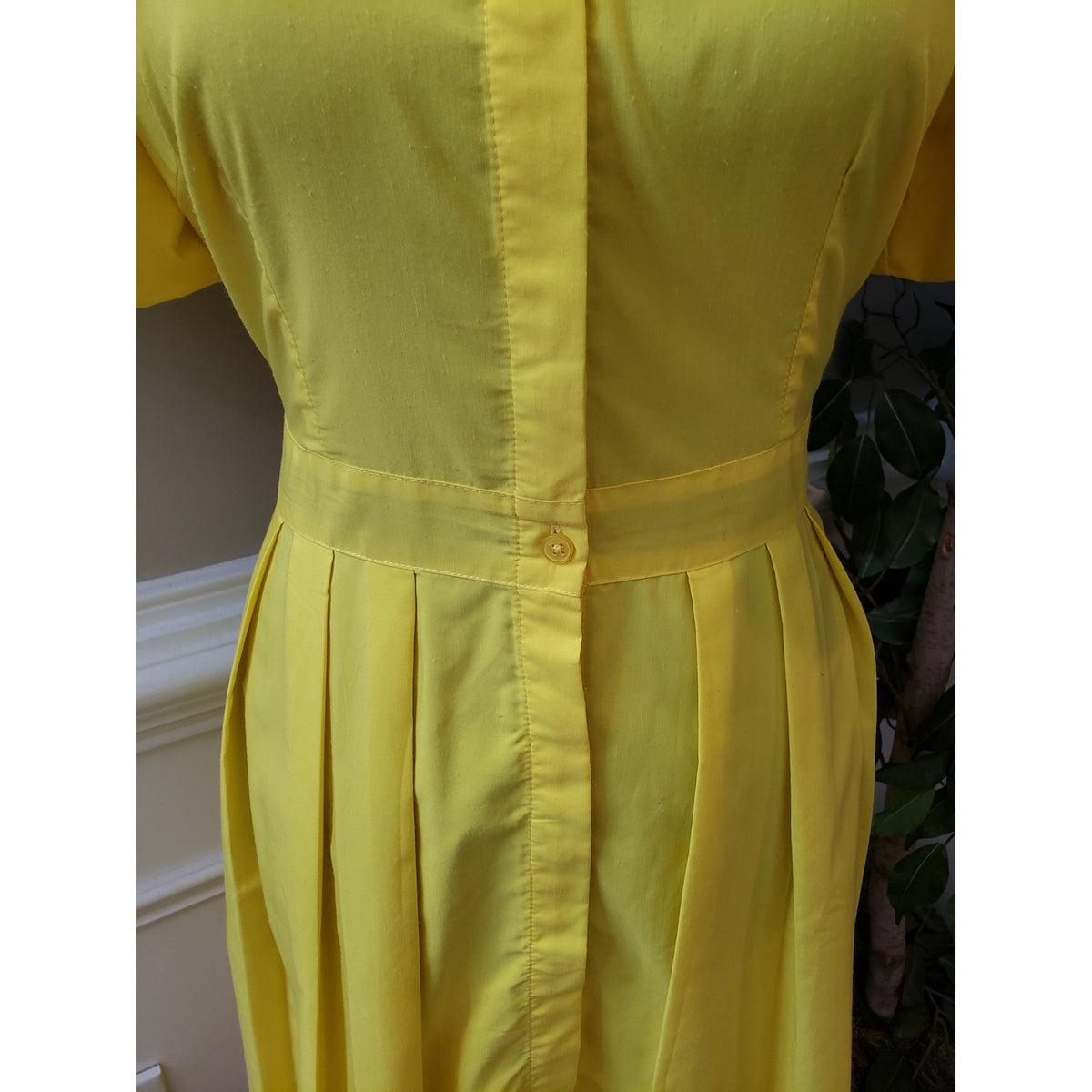 True Destiny A Line Shirt Dress Women's Large Yellow Puff Sleeve Button Down