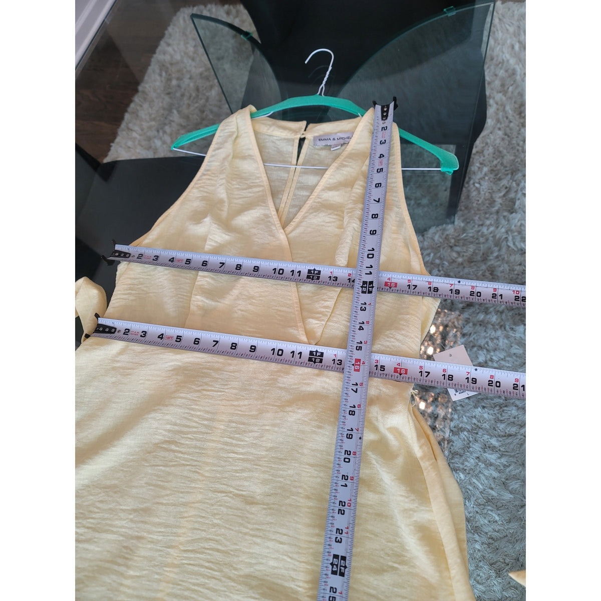 Emma & Michele Midi Dress Women Large Soft Yellow Wrap V-Neck Crinkled Tie-Waist