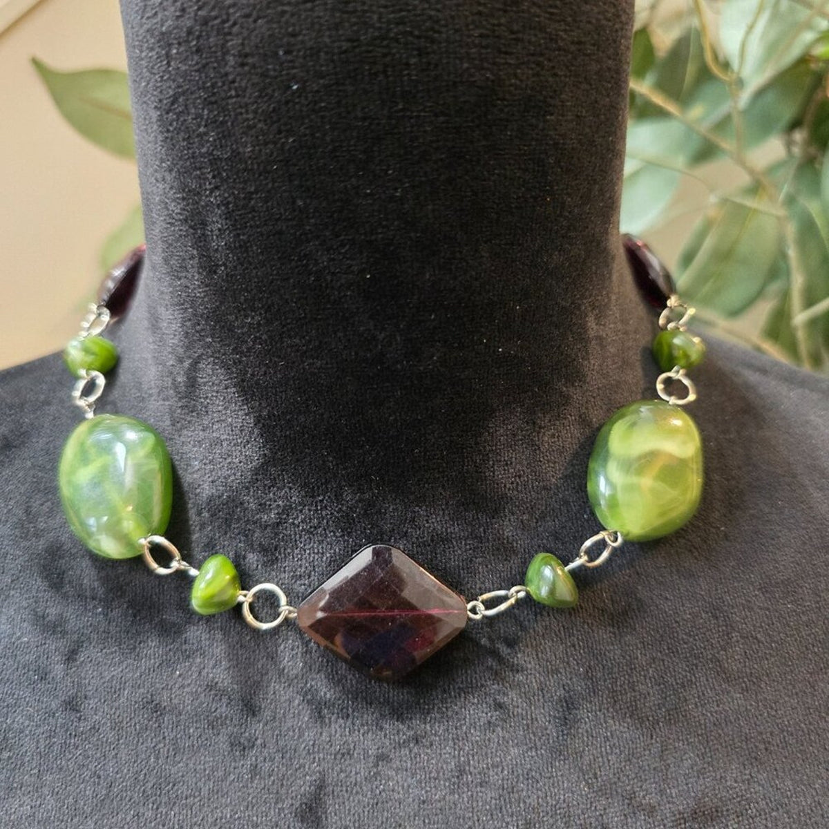 Womens Fashion Green Boulder Opal Stone Necklace Jewelry with Lobster Clasp