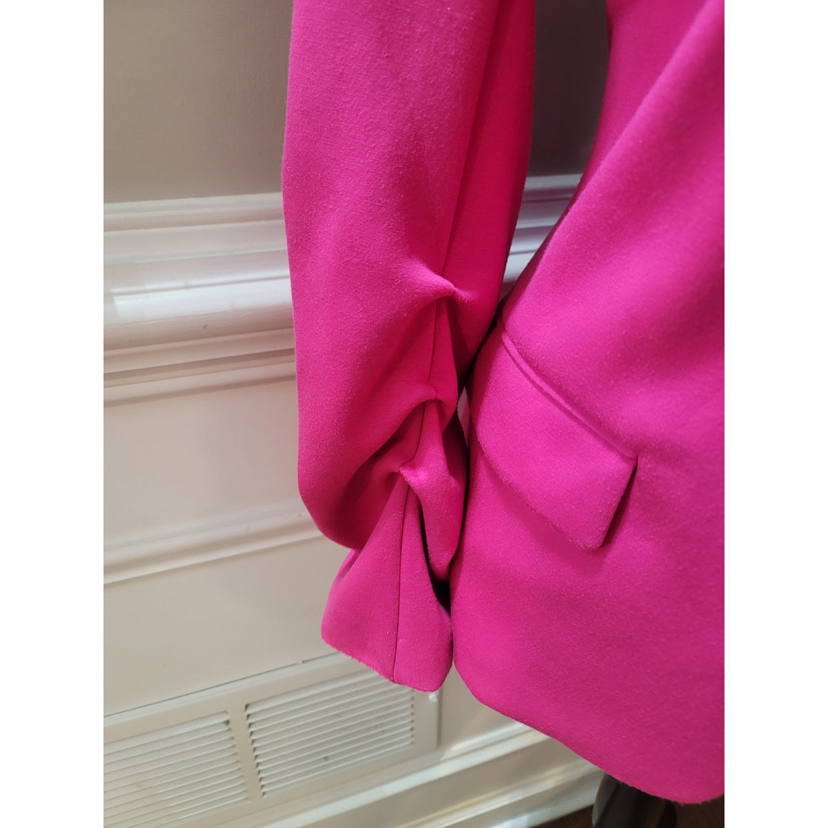 Scoop Blazer Jacket Women M(8-10) Hot Pink Scrunch Sleeve Open Front Flap Pocket