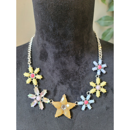 Women's Colorful Flower Statement Necklace With Crystals And Lobster Clasp Lock