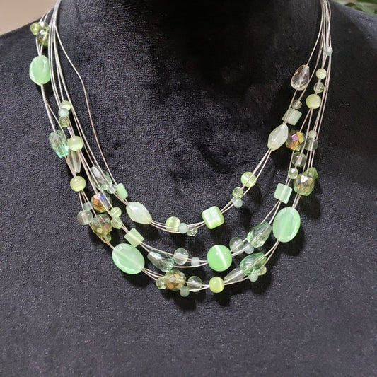 Women Fashion Multi-Layered Clear Glass Beads Collar Necklace with Lobster Clasp