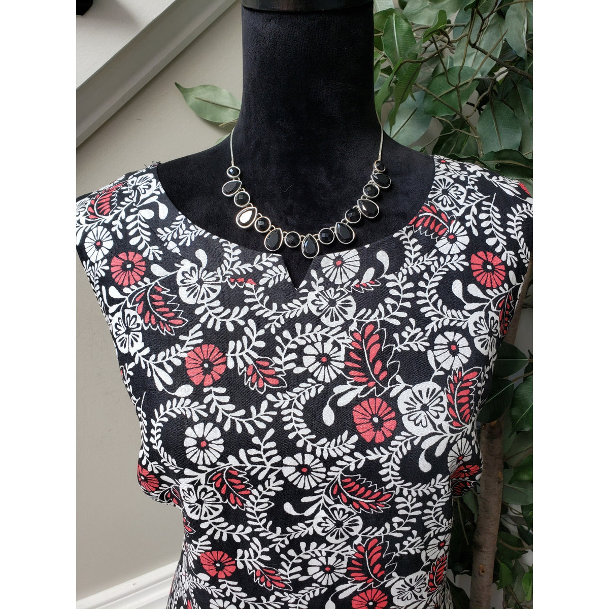 Kim Rogers Knee Length Dress Women's 12 Multi Floral Linen Lined V Neck Back Zip