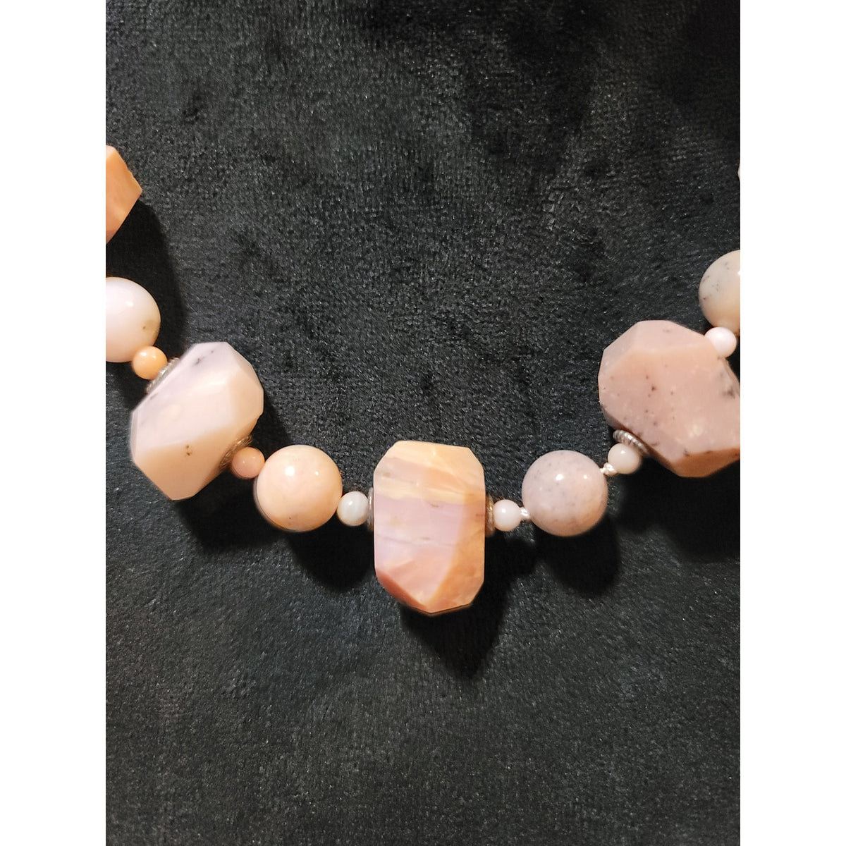 NF .925 Engraved Salmon Colored Beaded Necklace Sterling Silver Lobster Clasp