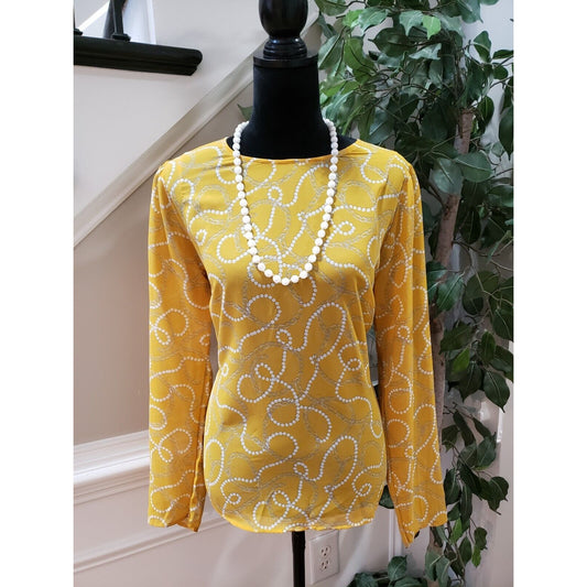 A New Day Women’s Yellow Chain Print Round Neck Long Sleeve Top Blouse Size 2XL