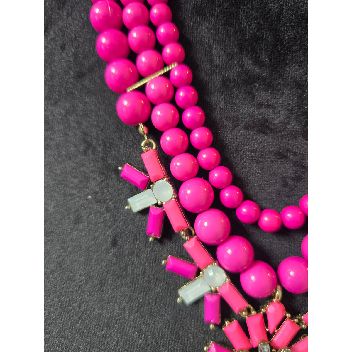 Hot Pink Fuchsia Multistrand Beaded Rhinestone Starburst Pendant Necklace