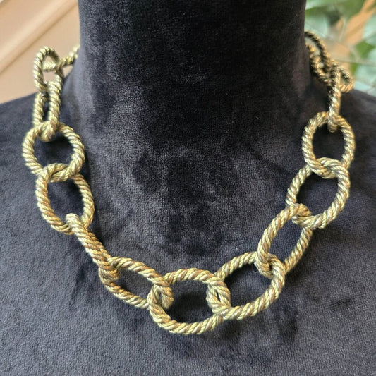 Womens Gold Tone Twisted Rope Ring Link Chain Choker Necklace with Toggle Clasp