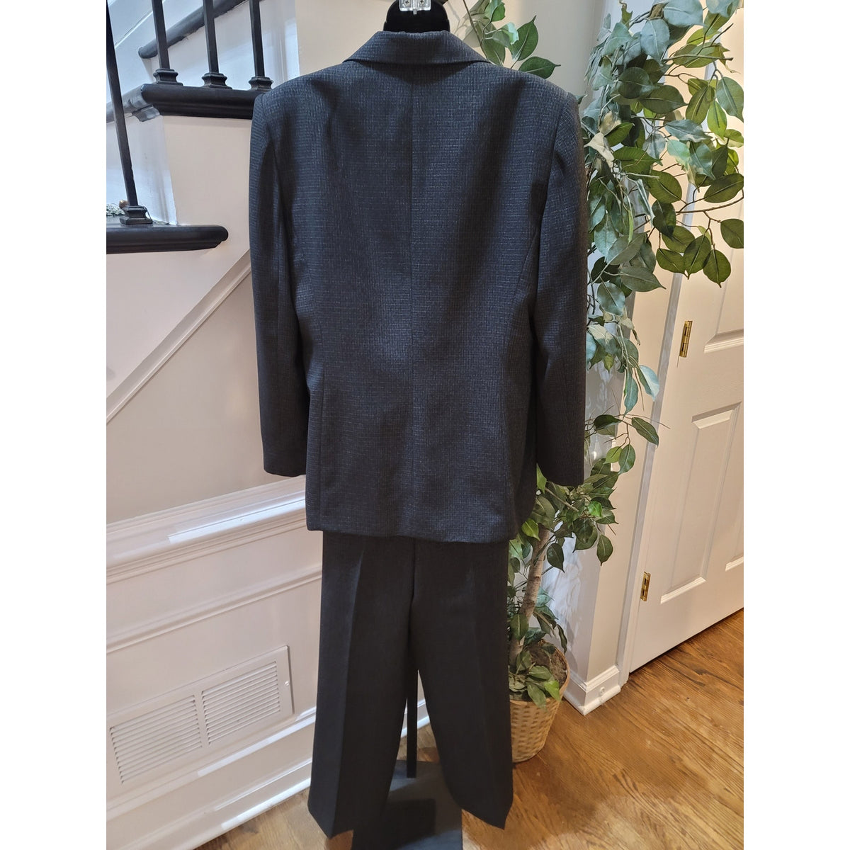 Le Suit Pant Suit Women SZ 12 Black Micro-Plaid Single Button Blazer Fully Lined