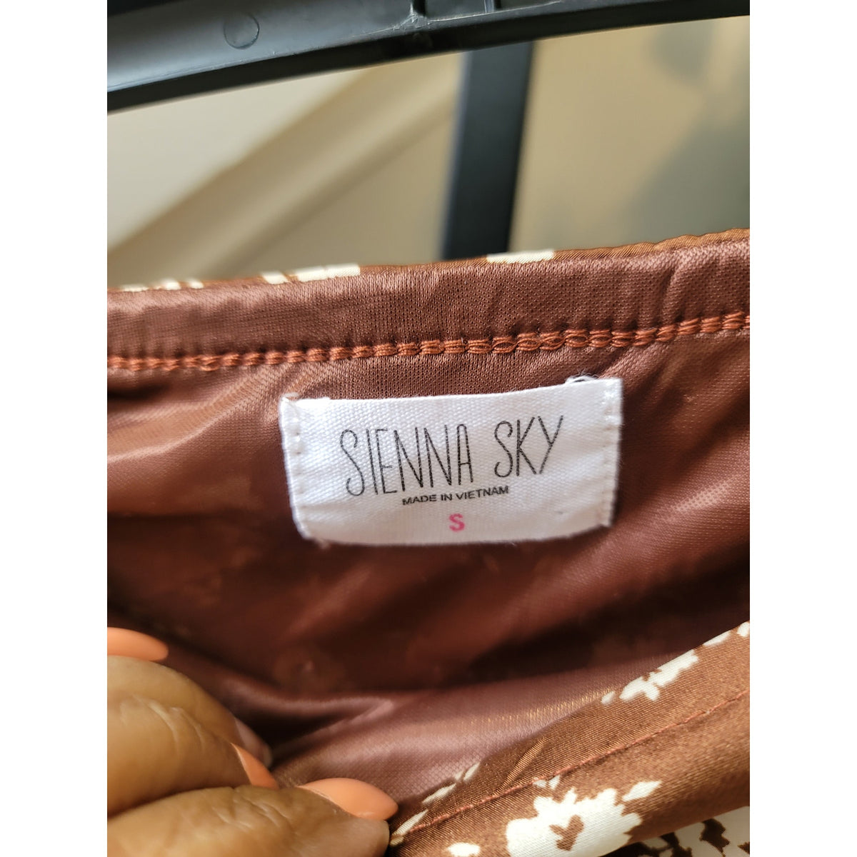 Sienna Sky A-Line Midi Skirt Women's Small Brown/Cream Floral Fully Lined