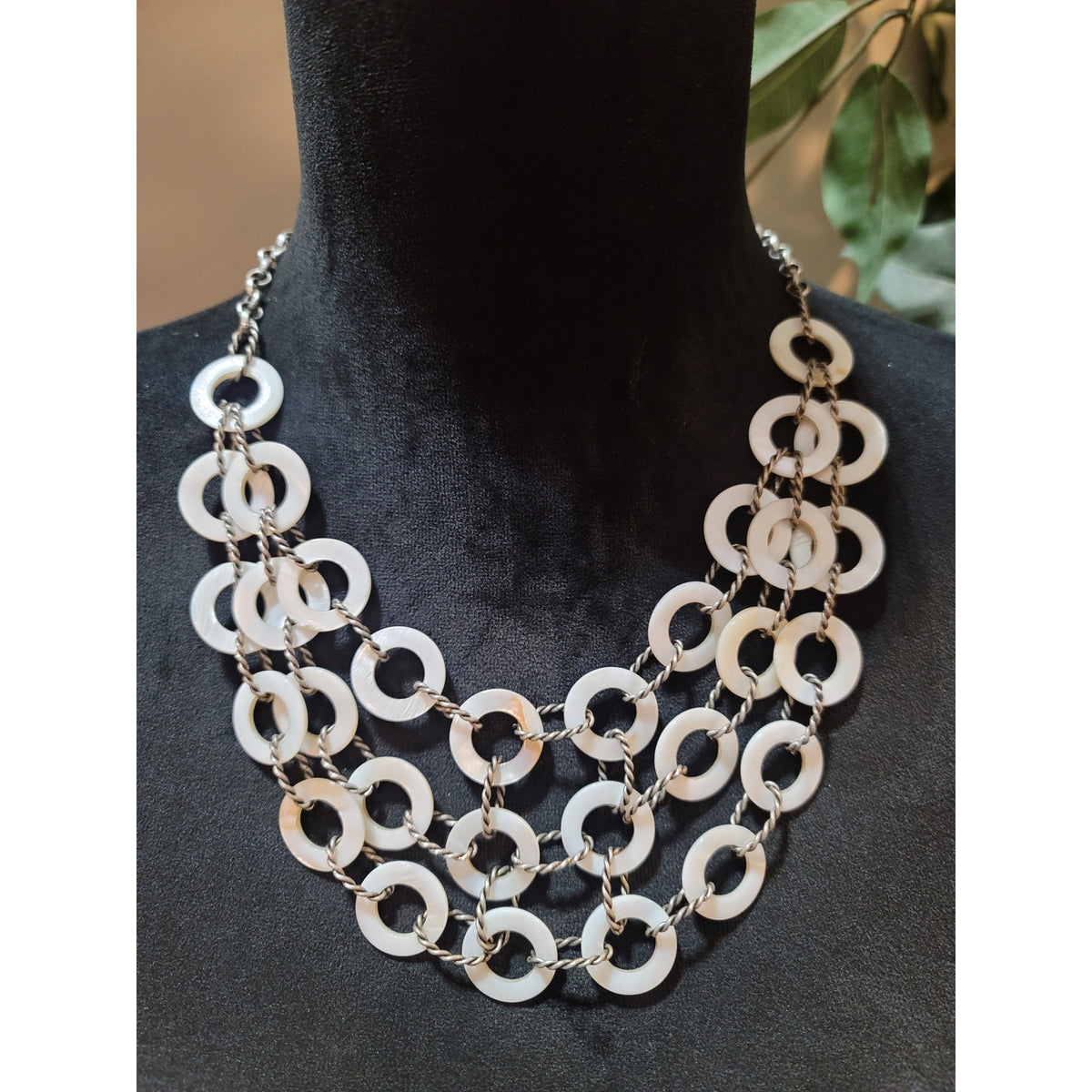 Women's Multi Layer White Shell Ring Statement Necklace With Lobster Clasp