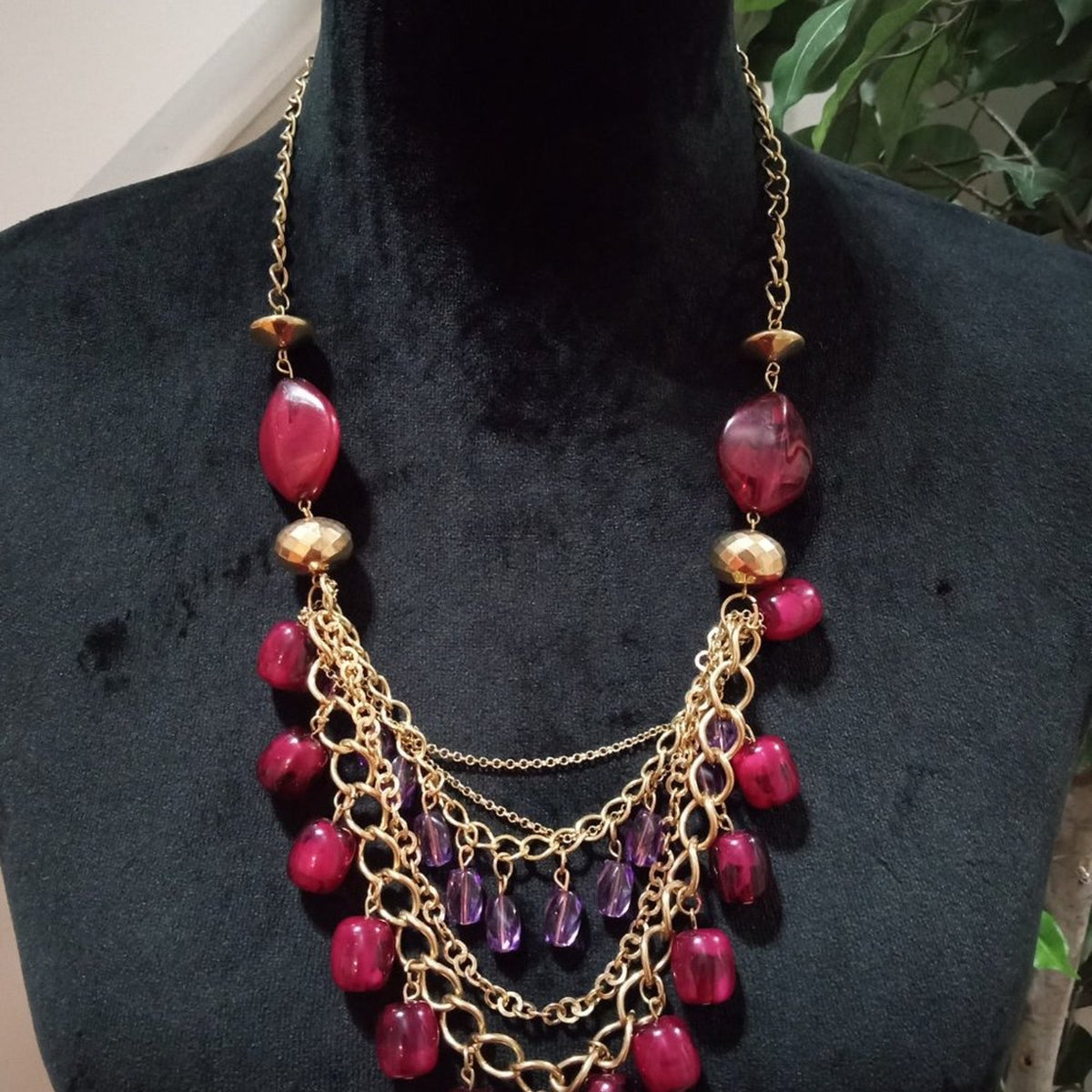 Womens Fashion Rhinestone Charm Gold Tone Chain Statement Necklace with Lobster