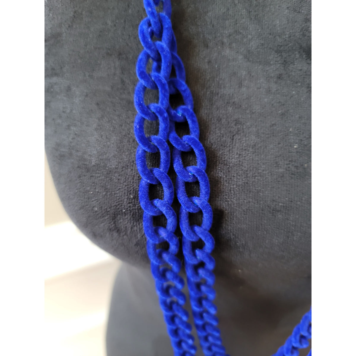 Women's Royal's Deep Blue Velvet Chain Necklace Long Layered Statement Jewelry