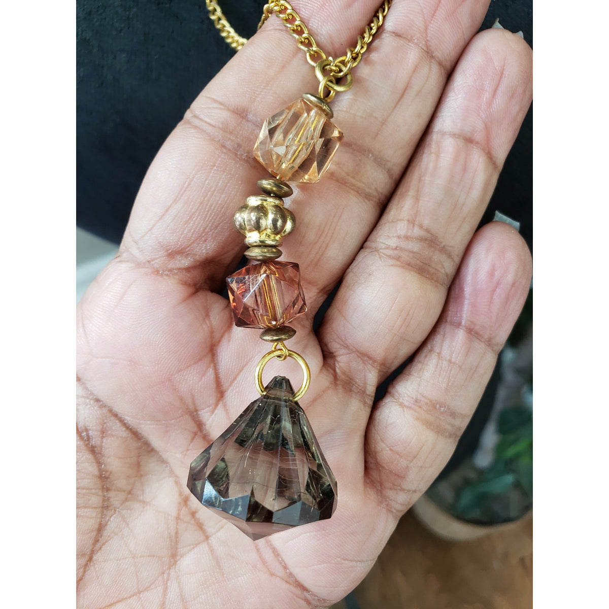 Women Fashion Gold Tone Faceted Crystal Zircon Tassel Curb Chain Lariat Necklace