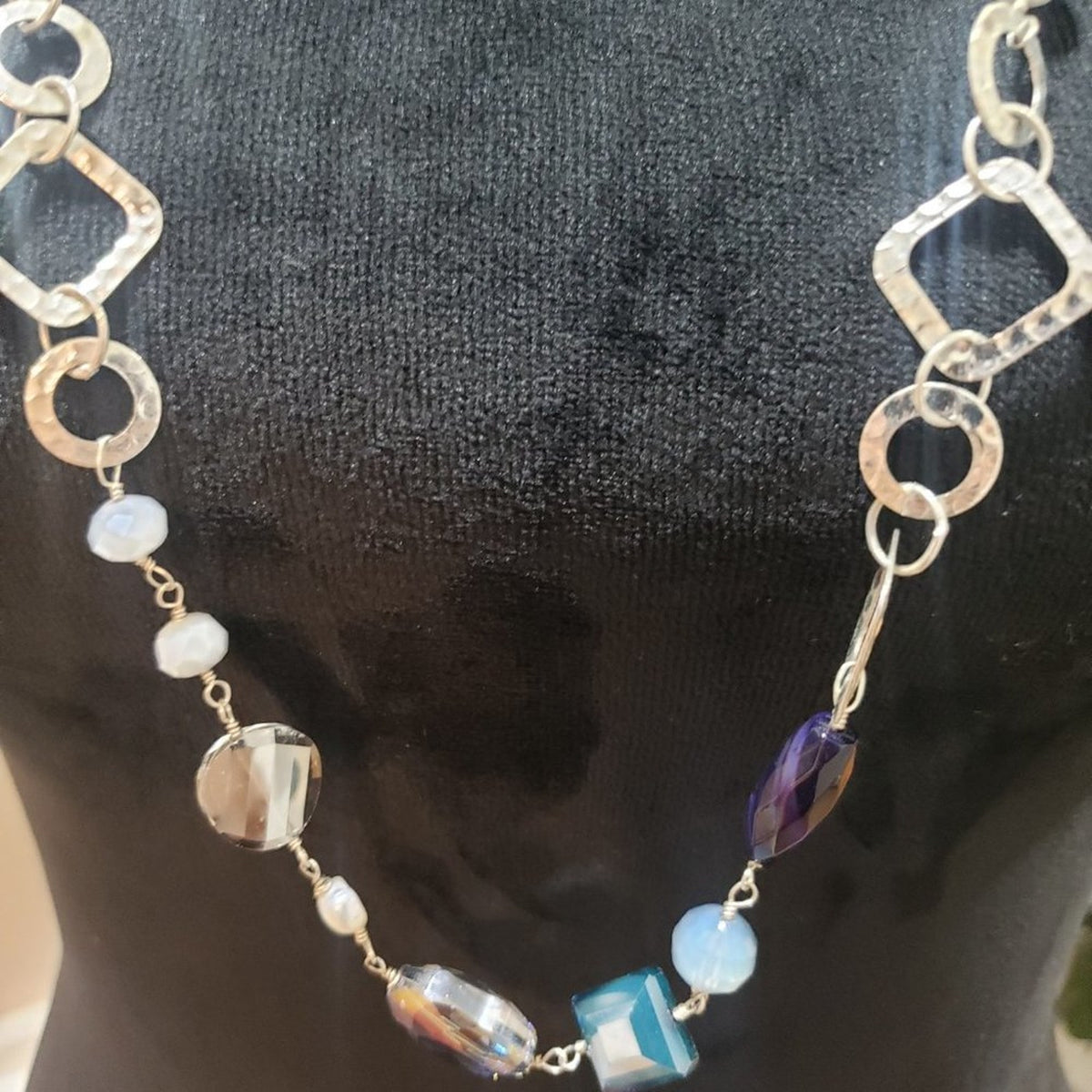 Women Fashion Silver Tone Beaded Multi Rhinestones Fascination Long Necklace