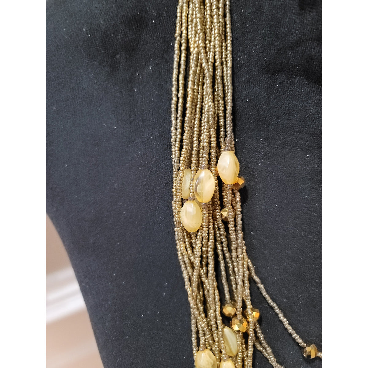 Vintage Gold Multi Strand Beaded Statement Necklace Boho Layered Retro Women's