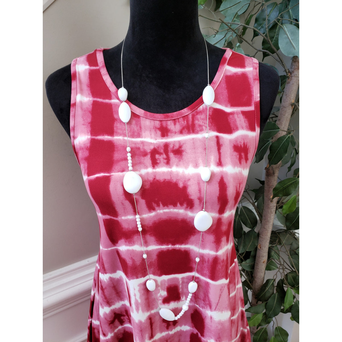 Kiwi & Punch Fit & Flare Dress Womens Size M Pink & White Round Neck Sleeveless