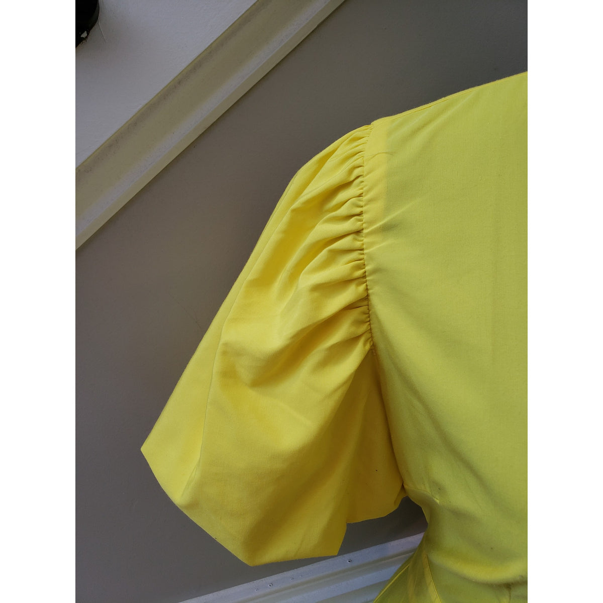 True Destiny A Line Shirt Dress Women's Large Yellow Puff Sleeve Button Down