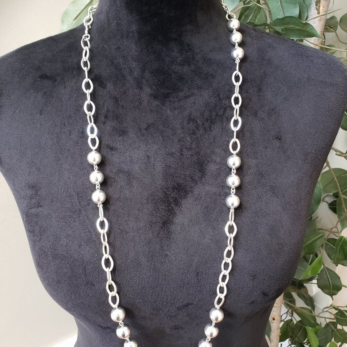 Womens Fashion Silver Tone Link Ball Chain Necklace Jewelry with Lobster Clasp