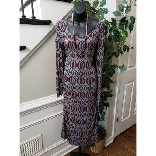 Monroe & Main Long Maxi Dress Women's Medium Gray Lined Long Sleeve Round Neck