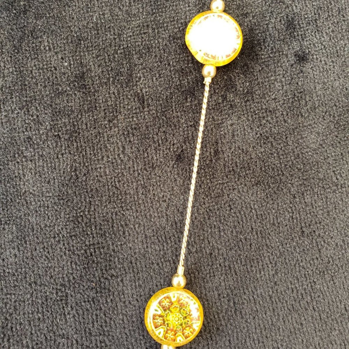 Womens Fashion Yellow Amber Beads Gold Tone Station Necklace Spring Ring Clasp
