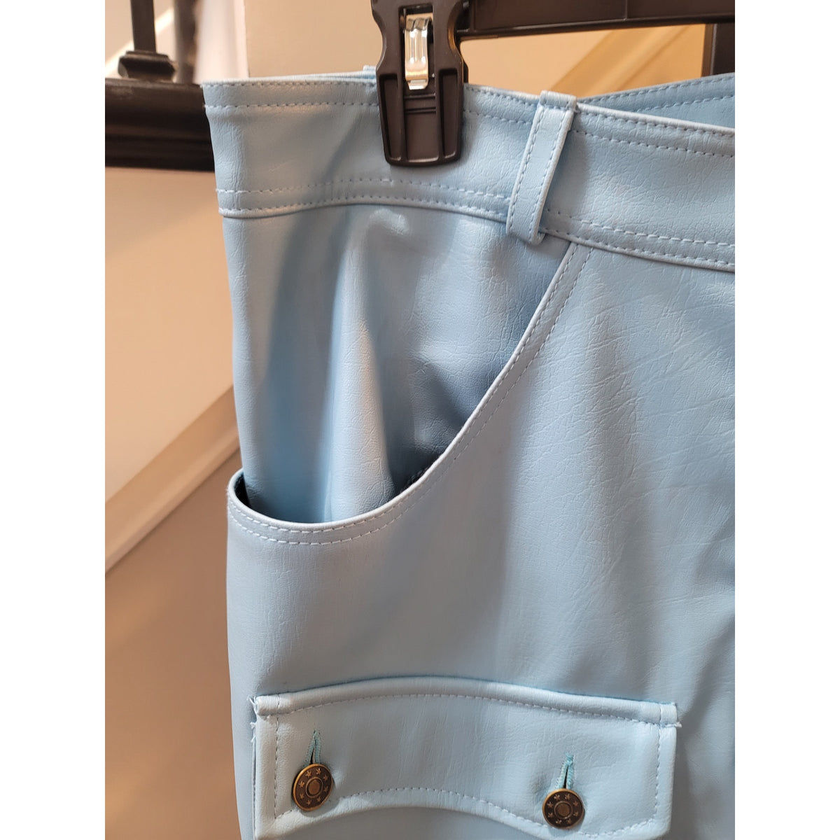 Merci Leather Cargo Pants Women's Size 34 (M) Light Blue Slim Fit Side Pockets