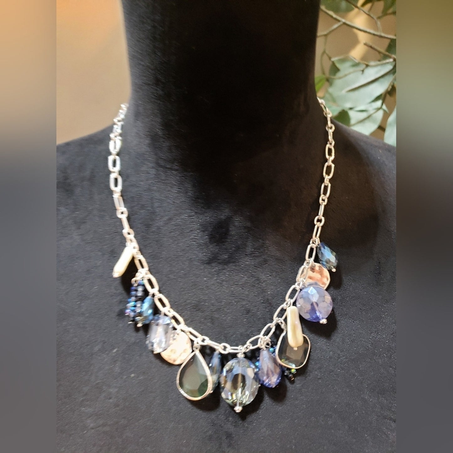 Womens Silver Tone Multi Crystal Beads Teardrop Sparkling Necklace with Lobster
