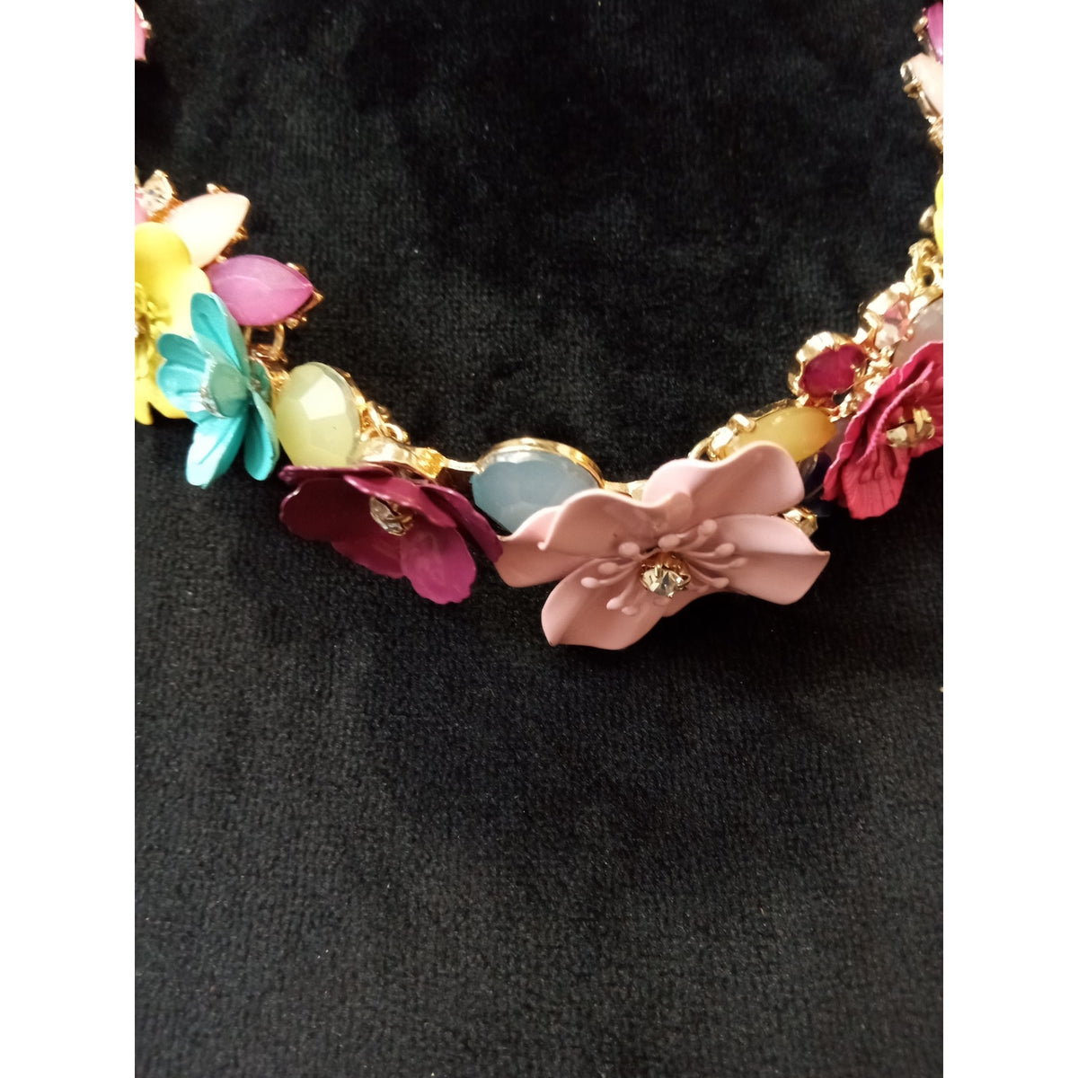 Colorful Enamel Flower Statement Necklace Floral Collar Spring Garden Necklace