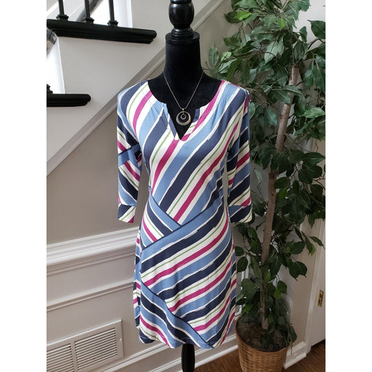 Hatley Womens Multicolor Viscose V-Neck 3/4 Sleeve Knee Length Dress Size Medium