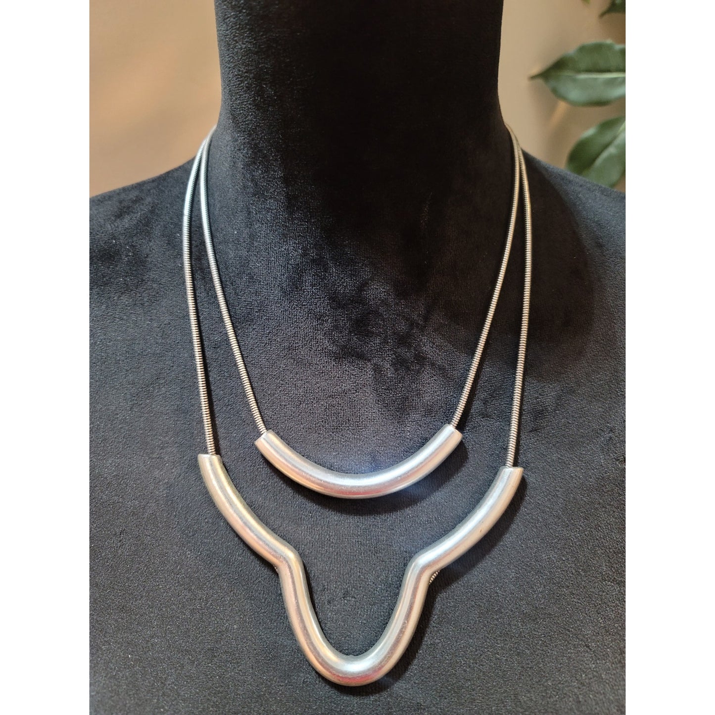 Women's Silver Tone Double Layer Statement Necklace With Lobster Clasp Jewelry