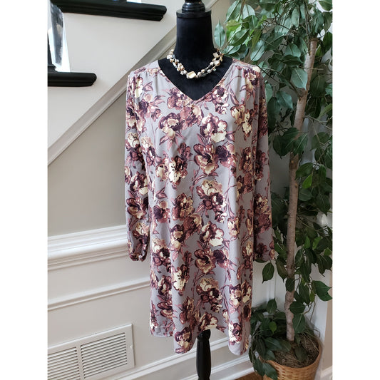 Peach Love Fit & Flare Dress Women M Multi Floral Lined Keyhole Back Long Sleeve