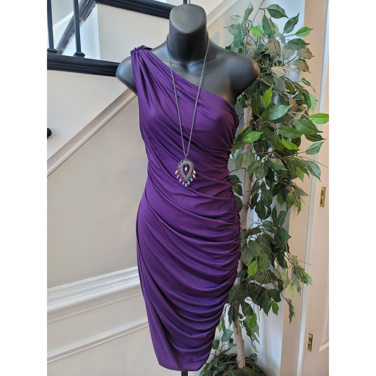 PattyBoutik Bodycon Dress Women's Size Small Purple One Shoulder Polyester