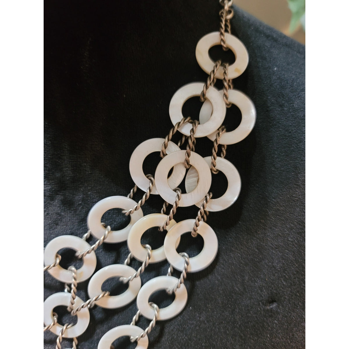 Women's Multi Layer White Shell Ring Statement Necklace With Lobster Clasp