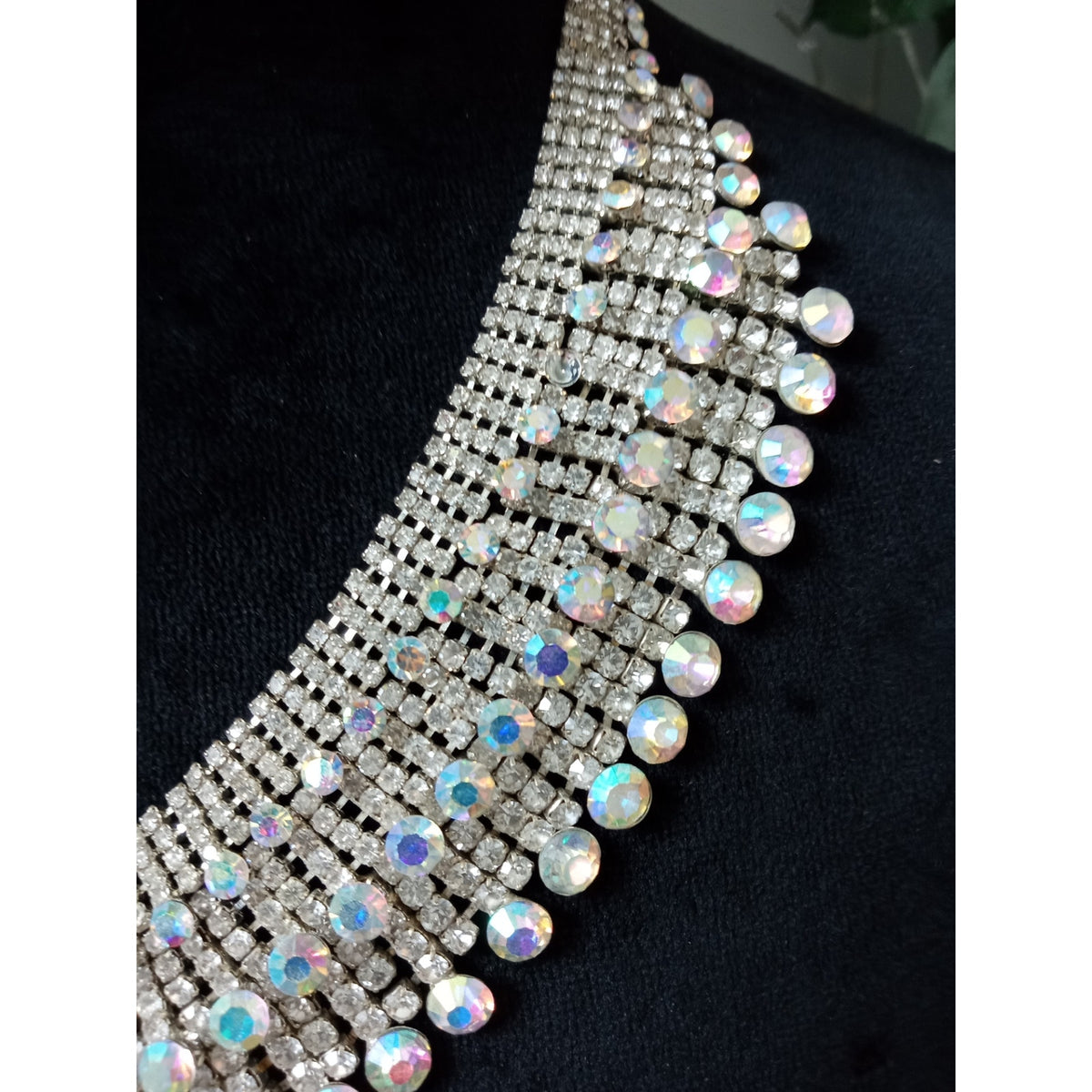 Silver Tone Crystal Bib Statement Necklace Multi Strand Bridal Formal Elegant