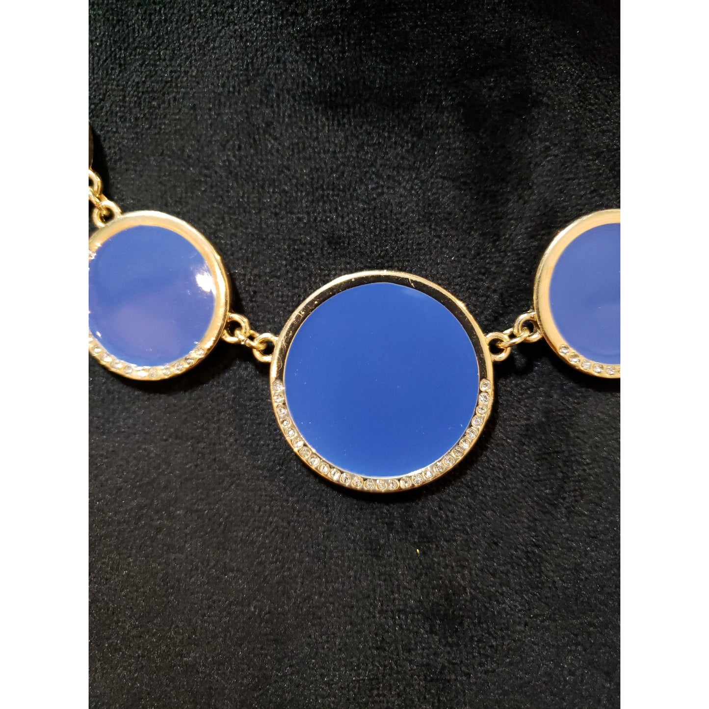 Charming Charlie Women Navy Blue Enamel Circles Rhinestones Adjustable Necklace