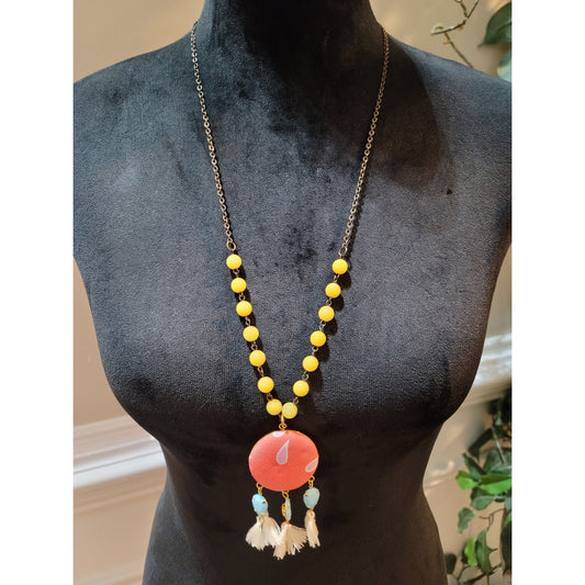 Plunder Colorful Necklace and Earrings Set with Tassels and Beaded Pendant