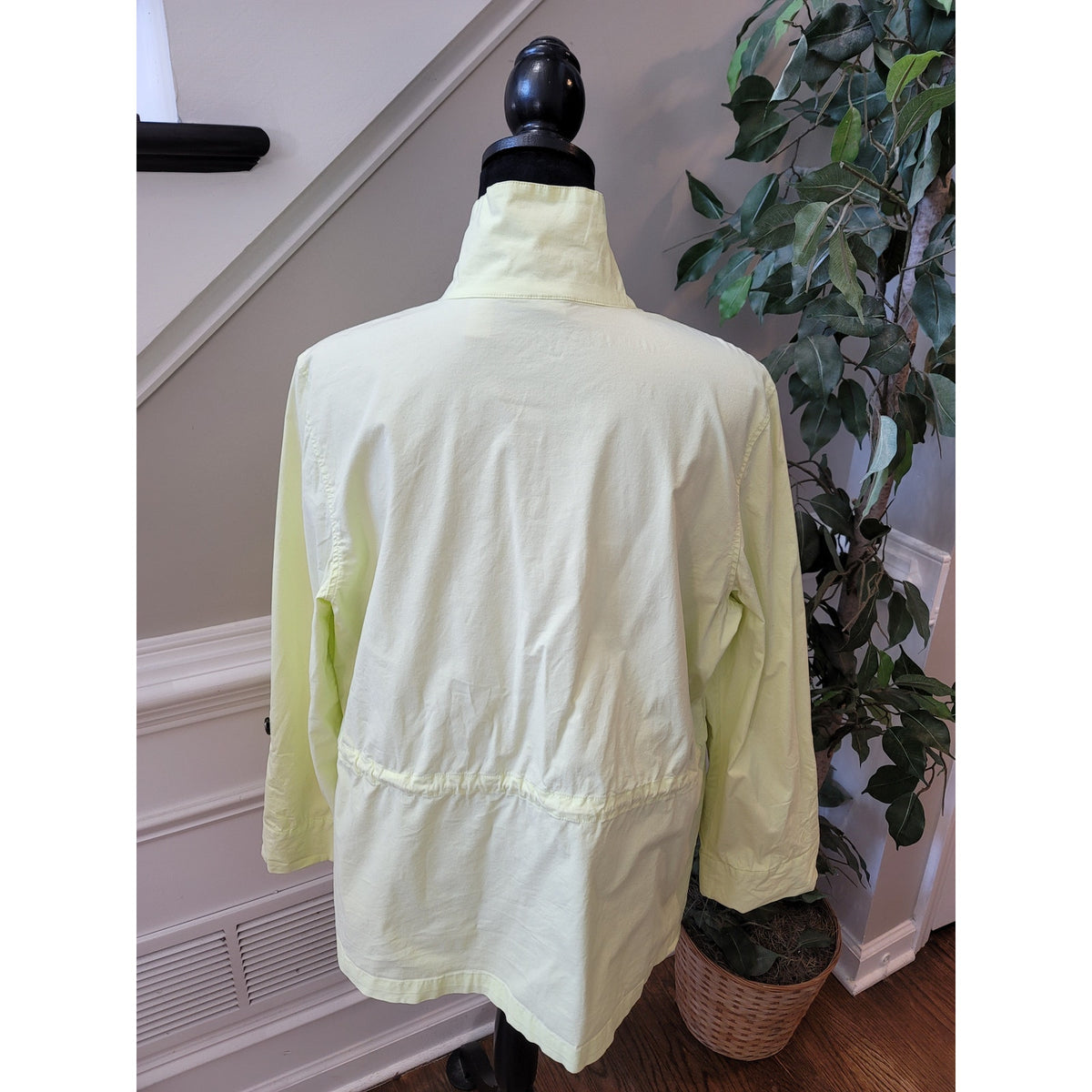 Chico’s Utility Jacket Women's SZ L Lime Green Button Up Flap Pockets Drawstring