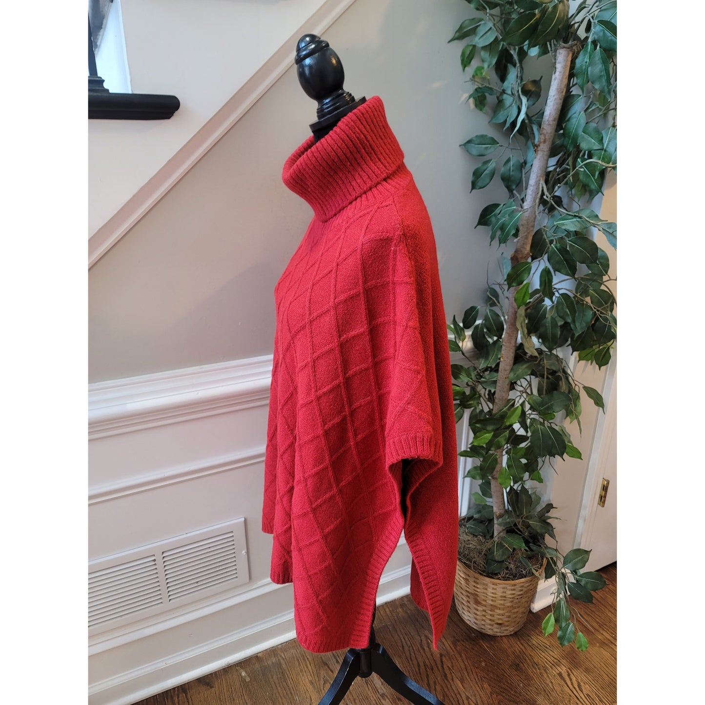 LOFT Sweater Poncho Women M/L Red Turtleneck Knit Pullover Warm Winter Top