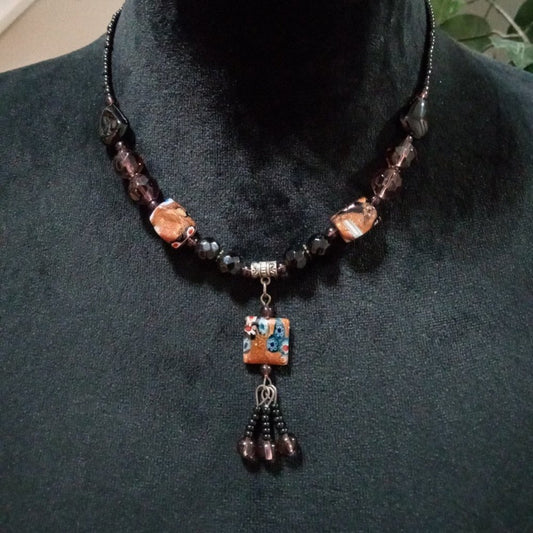 Womens Boho Tribal Style Stone Beaded Charm Collar Necklace with Lobster Clasp