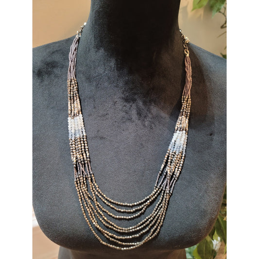 Women's Multi Strand Beaded Necklace With Faceted Beads And Lobster Clasp Design